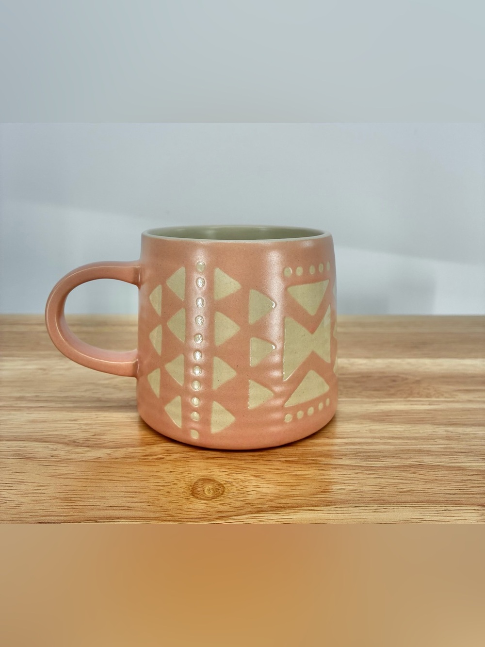 Danica Studio Pink Imprint Geometric Triangles Textured Ceramic Coffee Mug 12oz